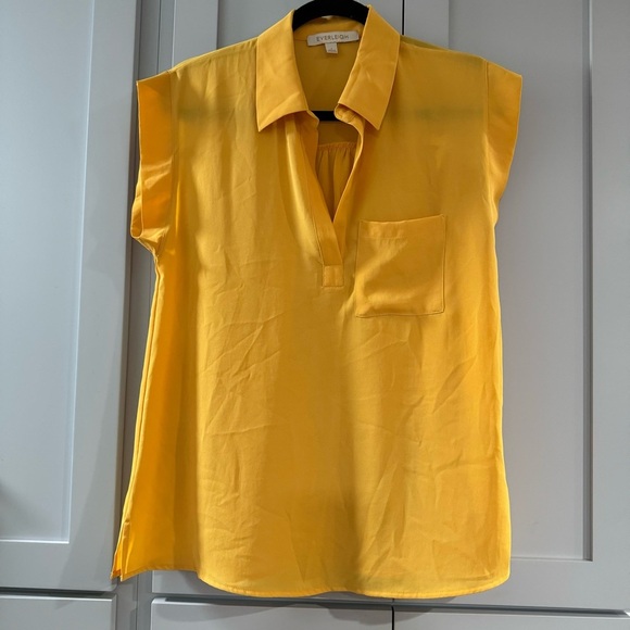 everleigh Tops - Everleigh Cap Sleeve Yellow Blouse V-Neck